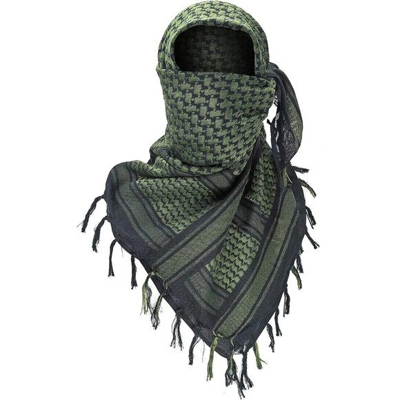 Men's Black/Green Military Shemagh Tactical Desert Cotton Keffiyeh Scarf Wrap - Picture 1 of 7